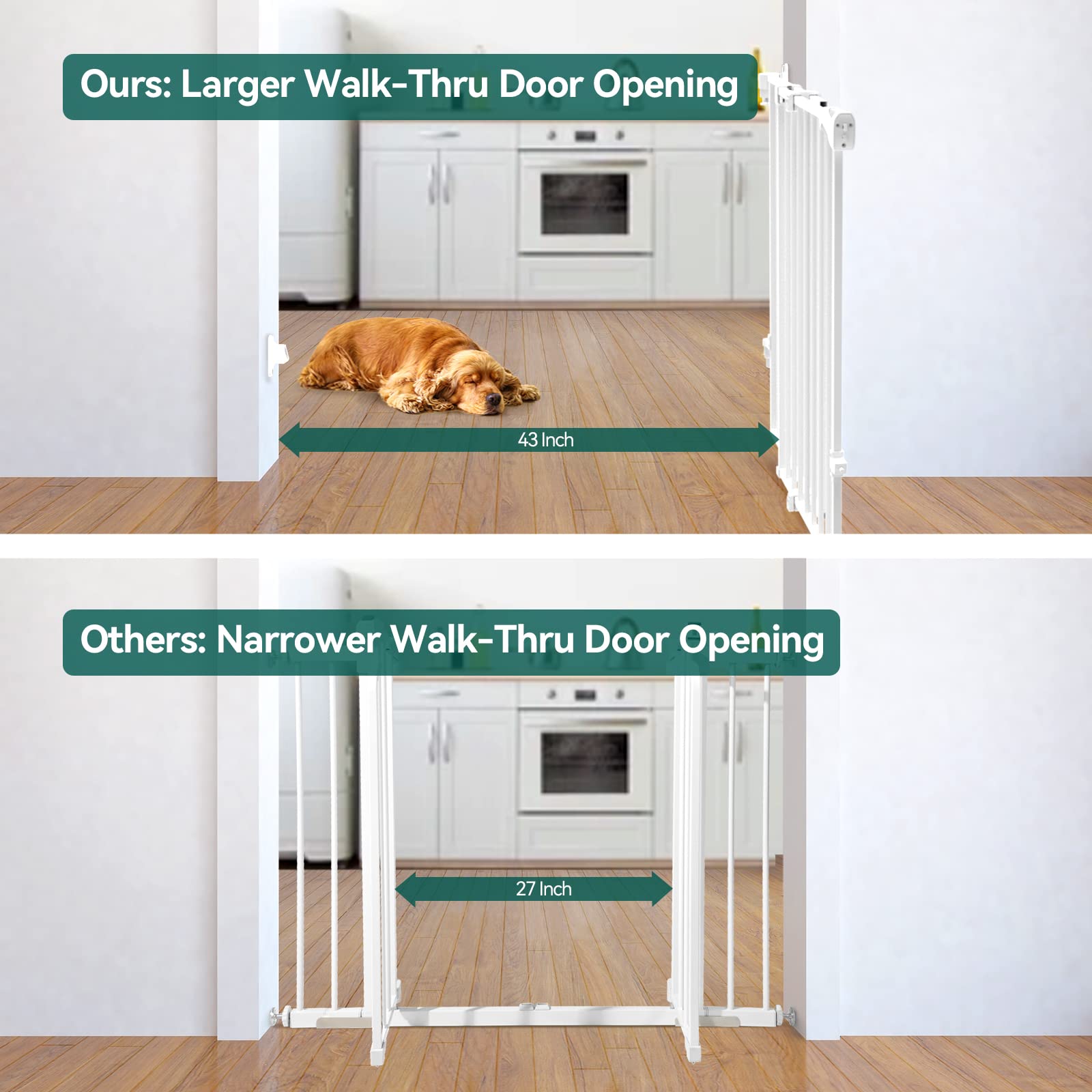 Babelio 26-43" Hardware Mount Baby/Dog Gate for Stairs and 29-55" Pressure Mount Baby Gate with Door, White - Image 3
