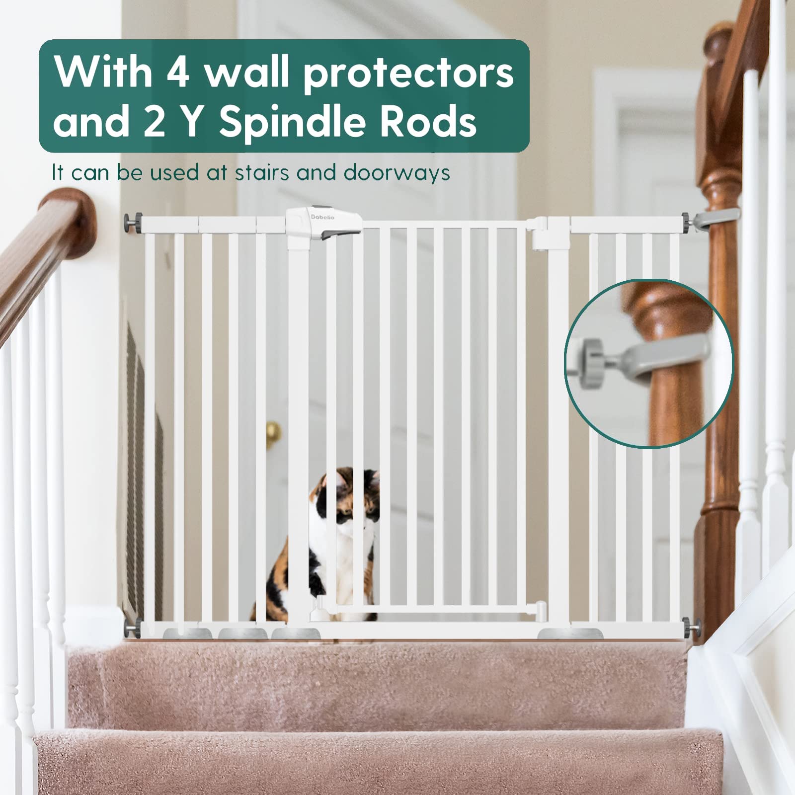 Babelio 26-43" Hardware Mount Baby/Dog Gate for Stairs and 29-55" Pressure Mount Baby Gate with Door, White - Image 8