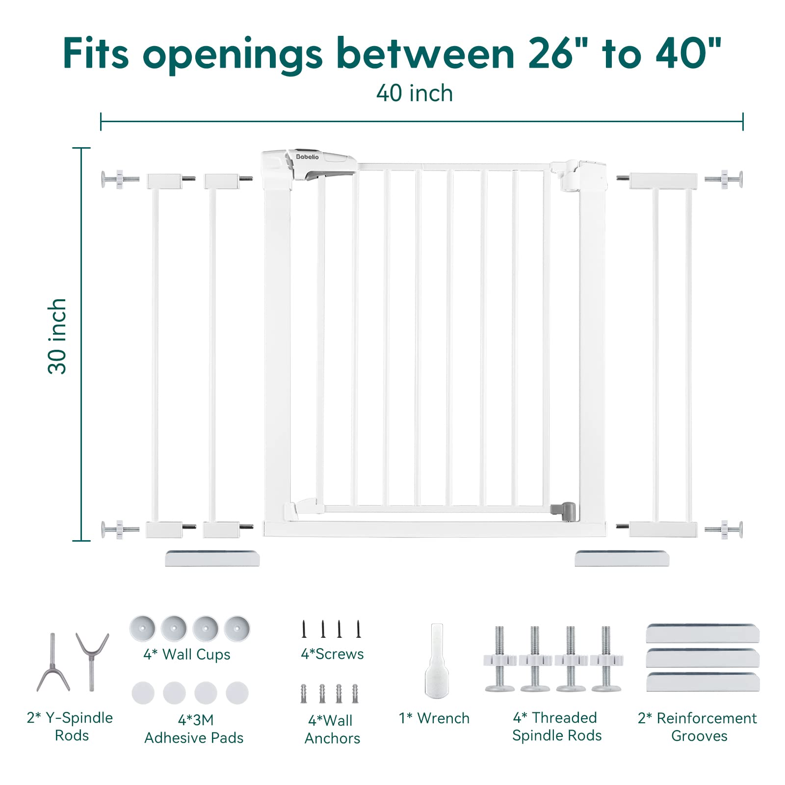 BABELIO 29-55 Inch Extra Wide Metal Baby Gate and 26-40 Inch Easy Install Baby Gate, Dog Gate Pet Gate for Stairs & Doorways,No Tools Required (White) - Image 7