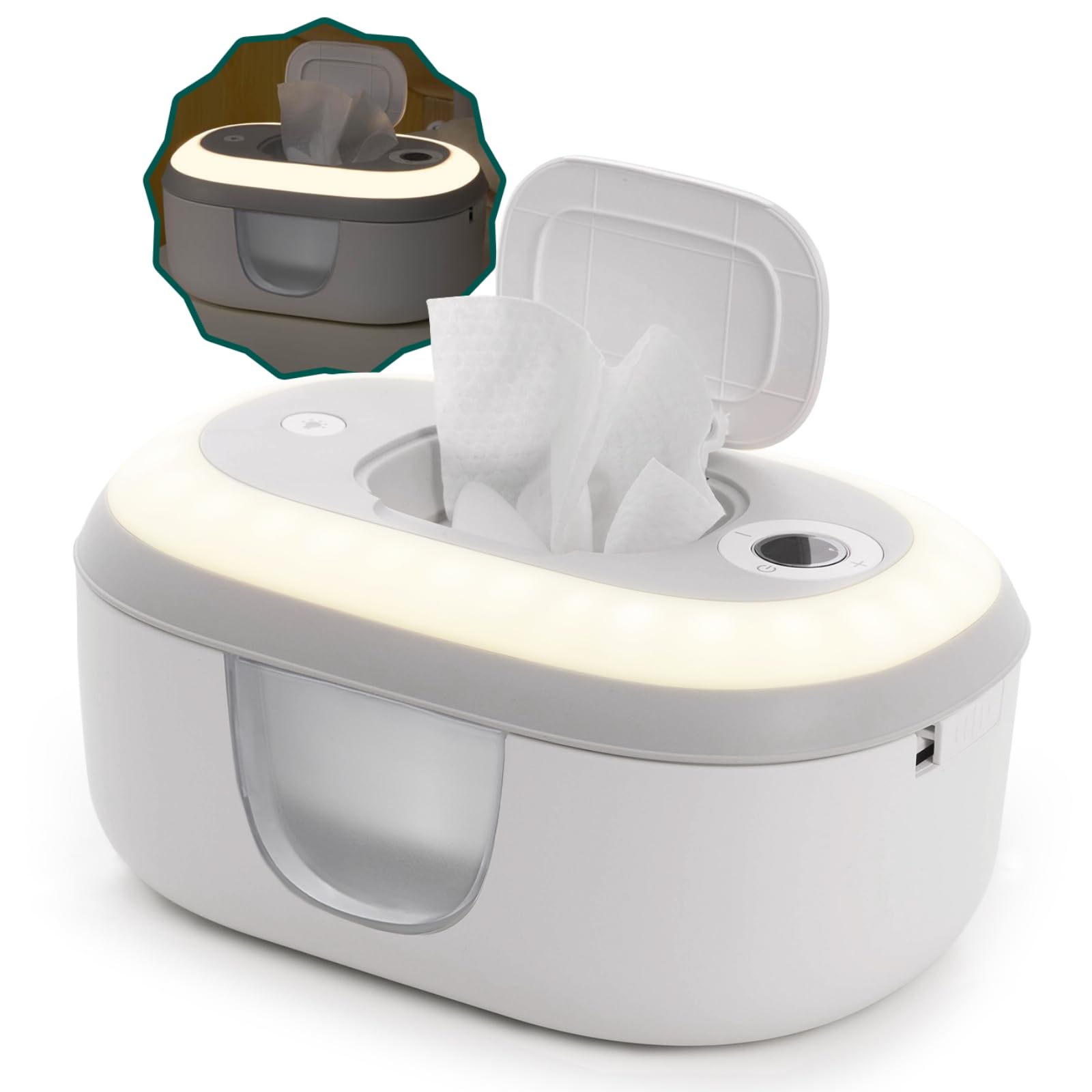 Babelio Baby Wipe Warmer and Wet Wipes Dispenser | Large Capacity Wipes Warmer for Babies with Night Light | Top Even Heating, 4-Level Temperature (100-131℉) | Newborn Essentials