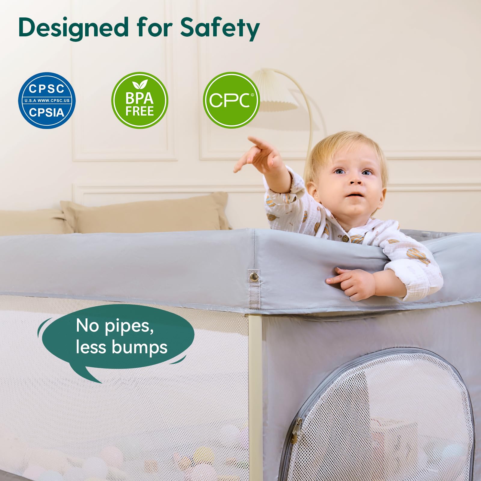 Babelio Foldable Baby Playpen with Mat, 46" × 46" Portable Playard for Babies and Toddlers, Parents' Picks Awards Winner, Indoor & Outdoor Kids Safety Play Pen Area, Travel Fence, Grey - Image 5