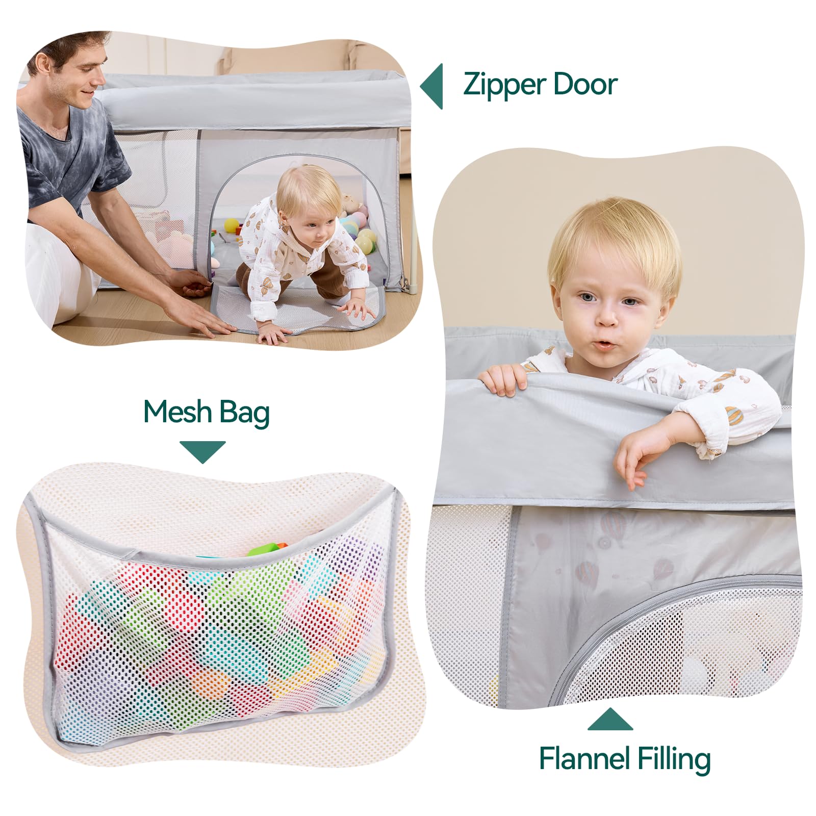 Babelio Foldable Baby Playpen with Mat, 46" × 46" Portable Playard for Babies and Toddlers, Parents' Picks Awards Winner, Indoor & Outdoor Kids Safety Play Pen Area, Travel Fence, Grey - Image 7