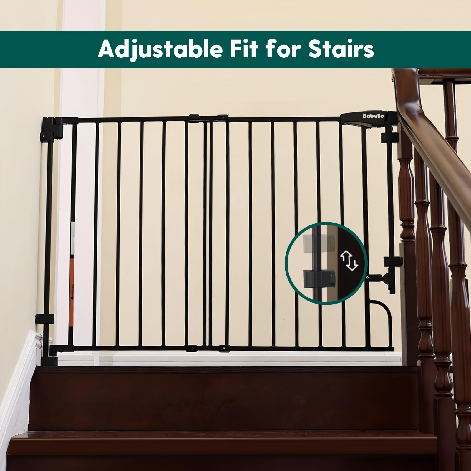 Babelio Smart Baby/Pet Gate & Removable No Bottom Bar Baby Gate (Black) - Image 5