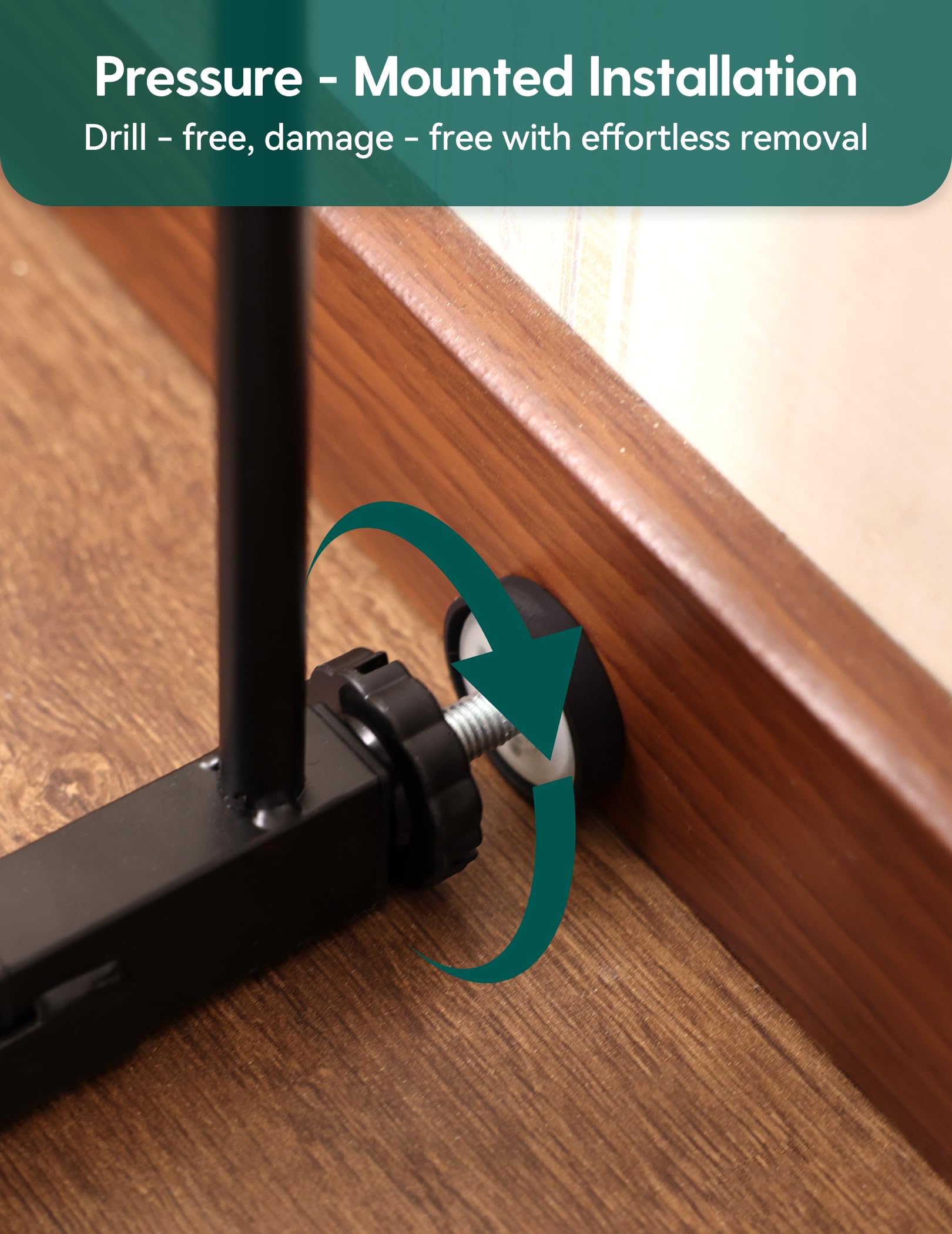 Babelio Smart Baby/Pet Gate & Removable No Bottom Bar Baby Gate (Black) - Image 7